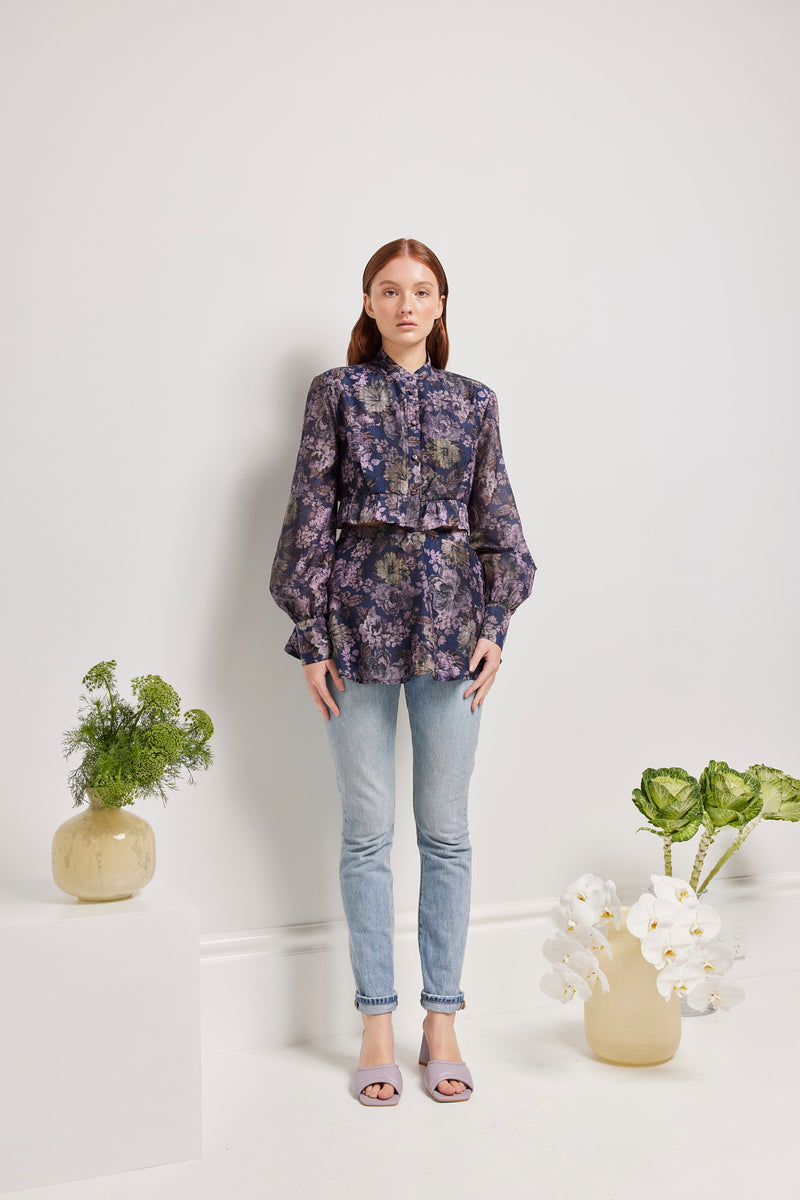 BRADLEY RUFFLE BUTTON UP SHIRT Print, MARGOT THE BRAND